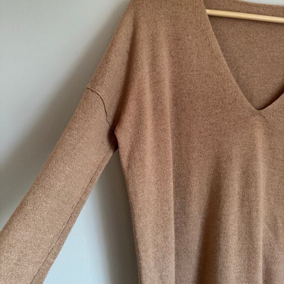 Aritzia Babaton Women's Sweater Camel Tan Wool Linen Blend Tunic Capsule - Picture 6 of 12